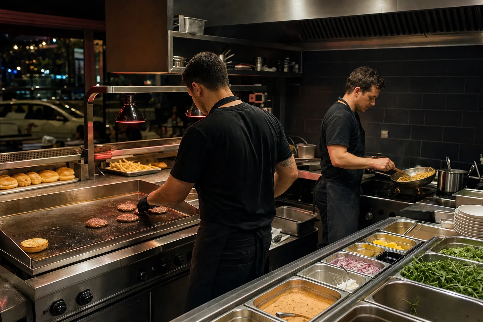 LOOB-Team an Grill und Pastapfanne in der offenen Küche